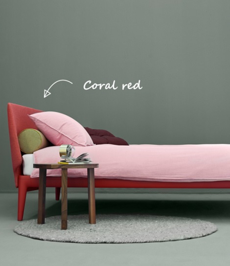 Auping Essential, bed staal, hoofdbord stof,kleur coral red, modern design
